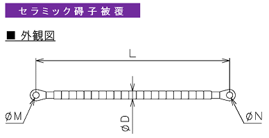 真空用ケーブル セラミック碍子被覆 外観図